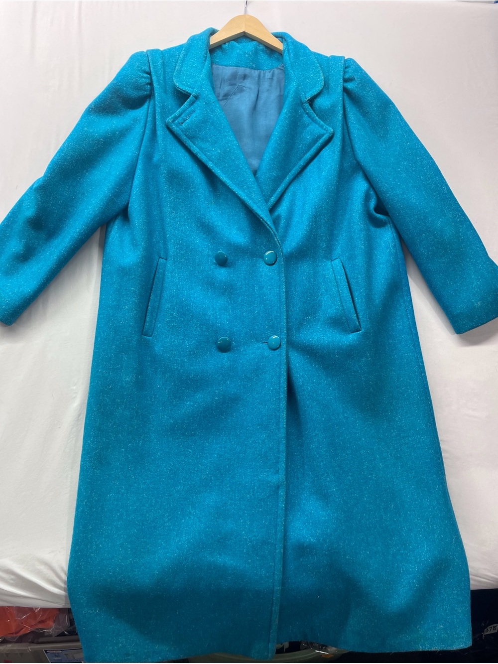 Vintage Fox Run by Balimel Turquoise Wool Blend Coat Made in Canada 16½